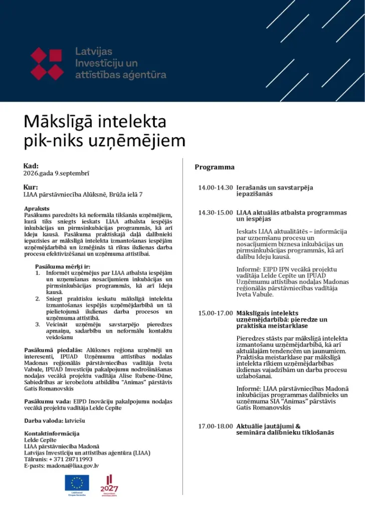 Alūksnē 9. septembrī bezmaksas MI meistarklase uzņēmējiem
