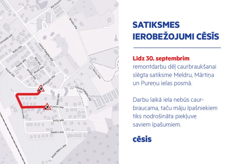 Autovadītājiem Cēsīs trīs ielās jāmaina maršruts