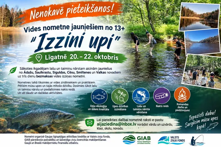 Jauniešus aicina uz bezmaksas vides nometni Gaujas reģionā: kas jāzina iedzīvotājiem